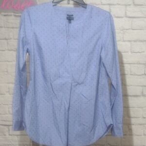 Talbots Blue Blouse with Pink Dots XS